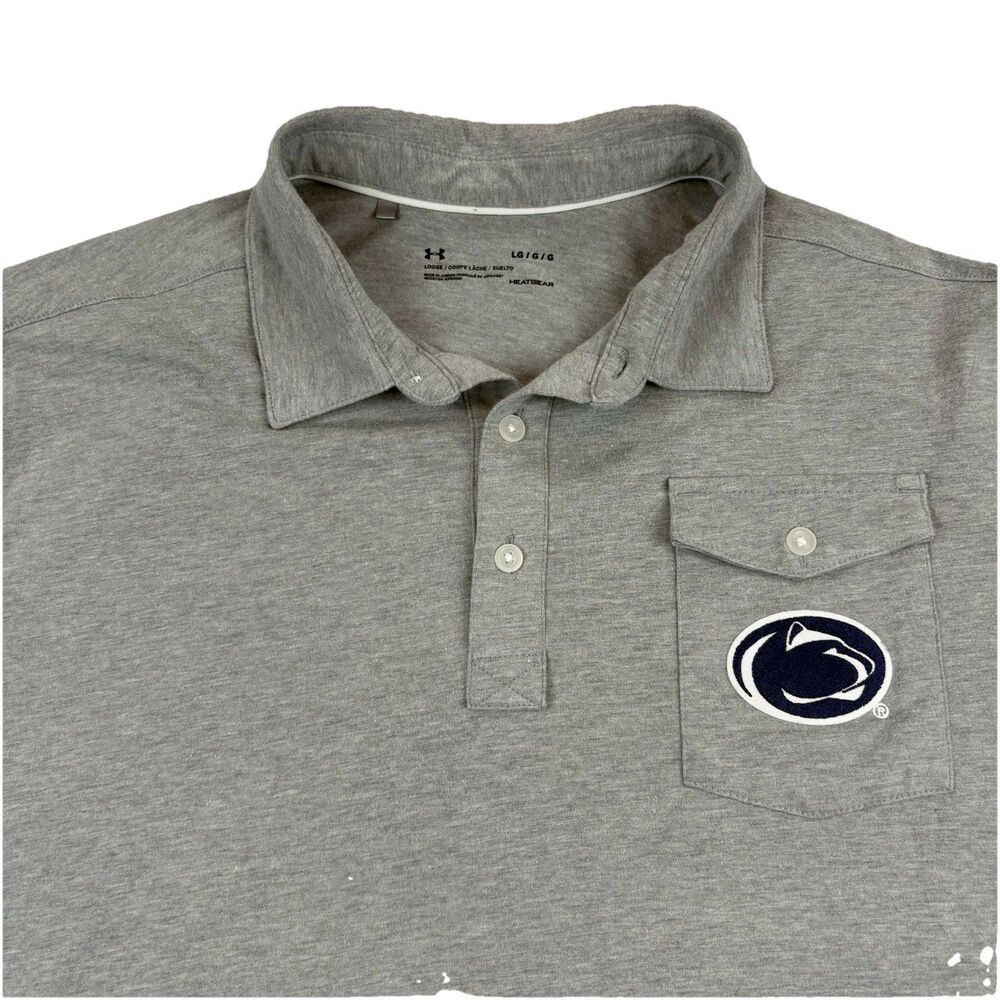 Penn State Nittany Lions Under Armour Polo Shirt Mens L Gray Button Pocket